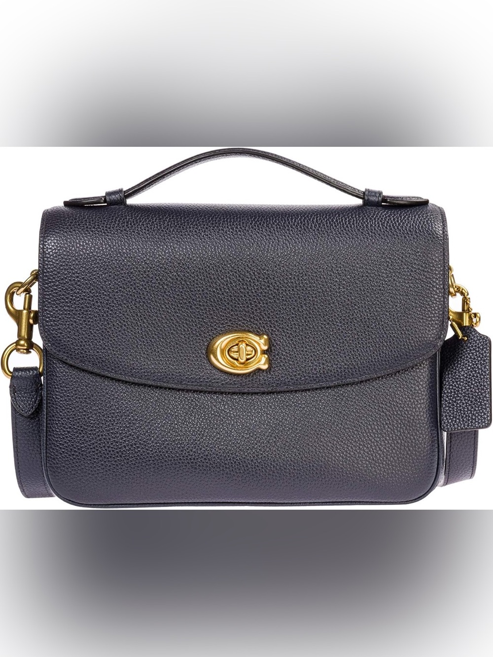 Coach Pebbled Leather Top Handle Satchel in Midnight Navy with Gold Hardware